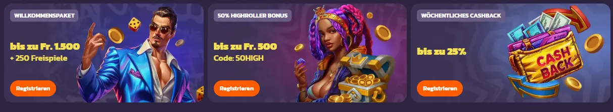 Willkommen im Online Casino Schweiz – Startseite mit schnellem Zugang zu Spielen